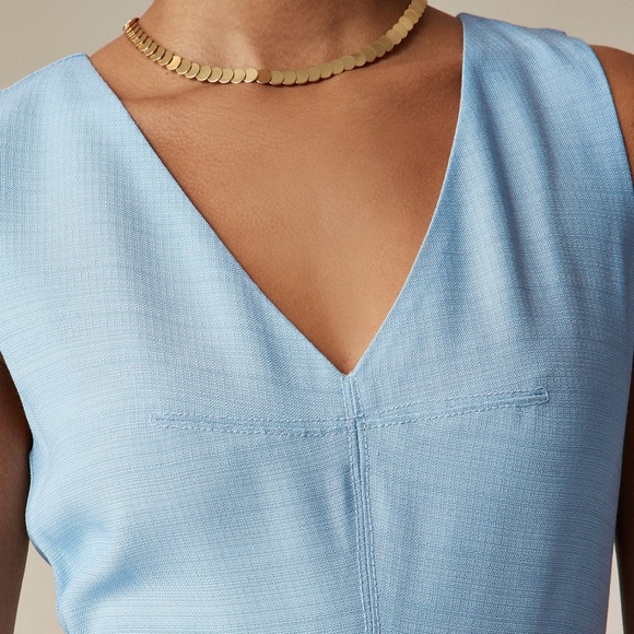 New JCREW Size 0P 0 Petite Mathilde V-Neck Dress in Luster Canvas Calm Blue $228 - Picture 3 of 3
